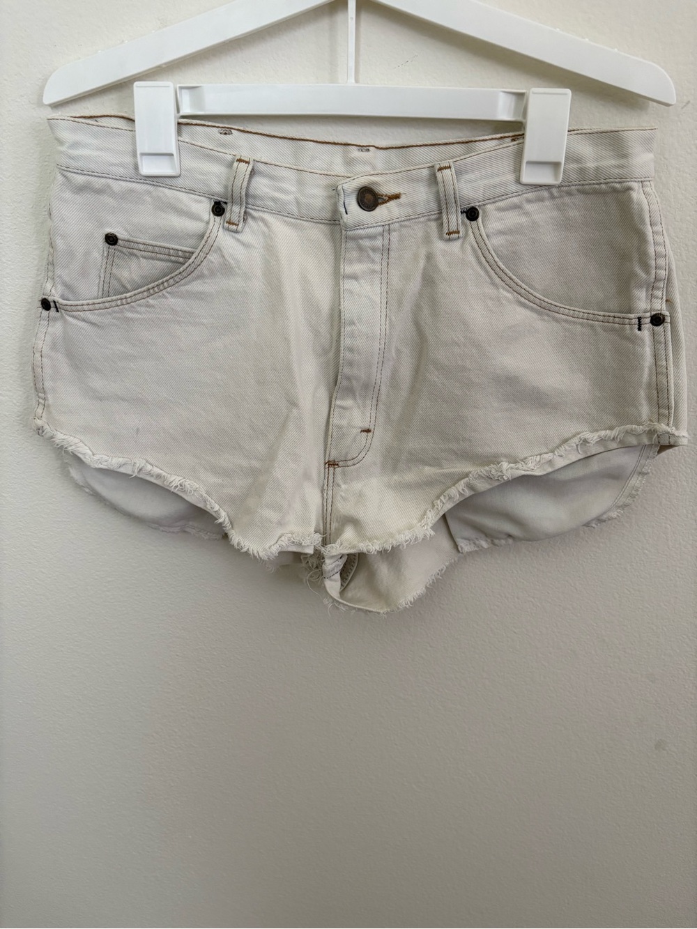 White Wrangler Jean Shorts, no tag, Measures 32 in Across Waist, Cut Offs